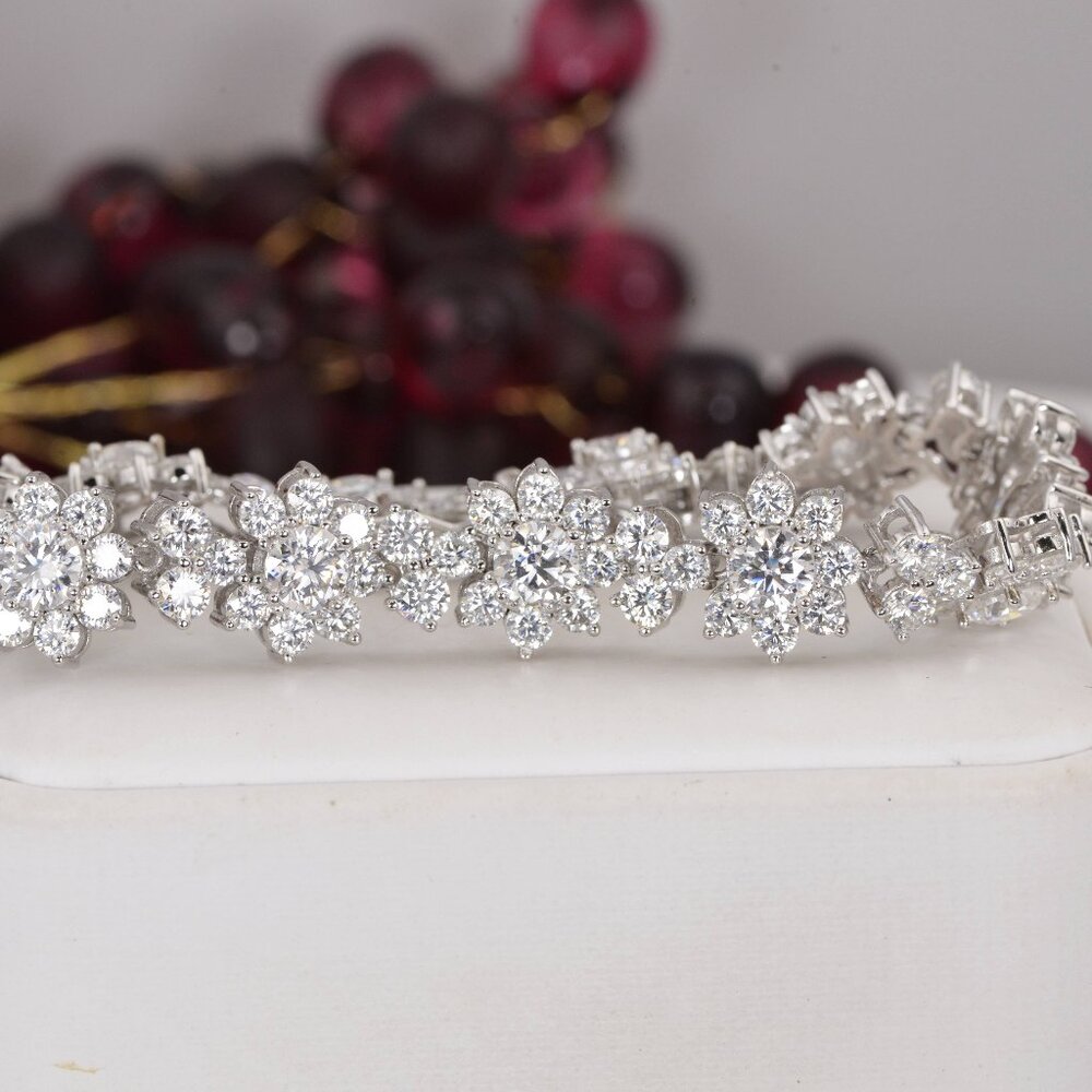 Flower All Moissanite Tennis Bracelet 925 Sterling